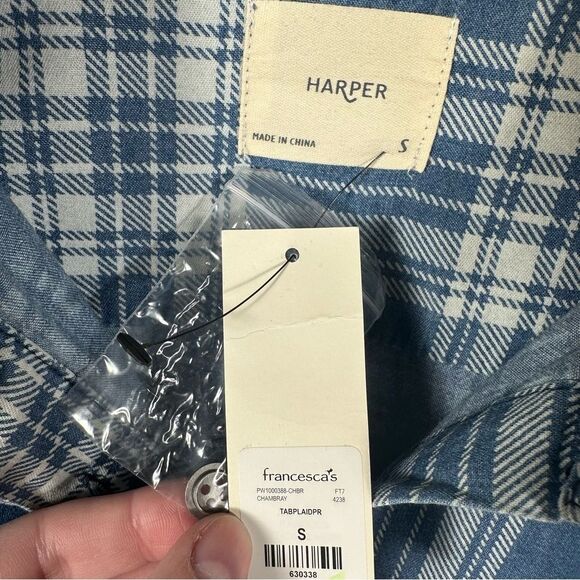 Harper For Francesca's Blue Plaid Chambray Button-Up Shirt NWT Size Small Casual - Picture 8 of 16